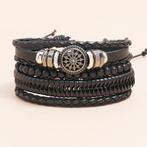 Set Van 5 Zwarte Heren Armbanden, Verzenden, Nieuw, Zwart, Leer