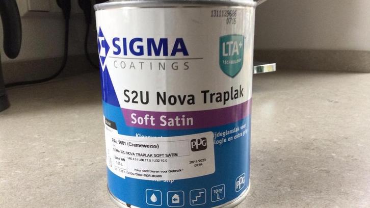 Sigma Nova Traplak Soft Satin - RAL 9001, Doe-het-zelf en Verbouw, Verf, Beits en Lak, Nieuw, Lak, Minder dan 5 liter, Wit, Ophalen