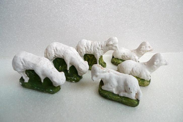 Set 6 losse schapen/schaapjes uit oude gipsen kerstgroep (1), Diversen, Kerst, Gebruikt, Ophalen of Verzenden