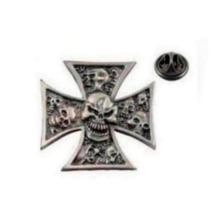 Pin Kruis met Skulls - Biker Accessoire, vest, jas,, Verzamelen, Speldjes, Pins en Buttons, Nieuw, Speldje of Pin, Ophalen of Verzenden