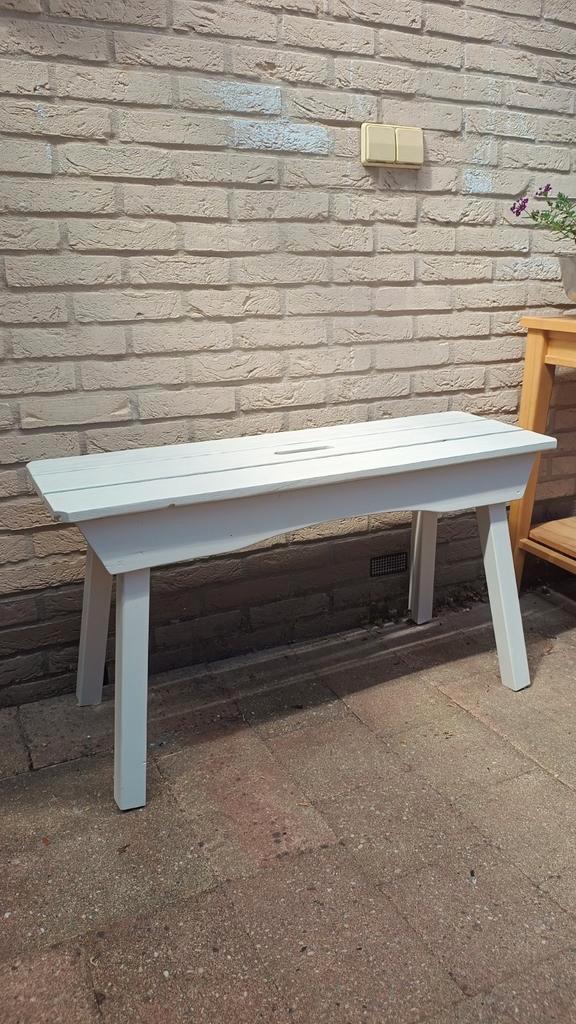 Leuk gerestyled houten bankje voor in de hal of de tuin, Tuin en Terras, Tuinbanken, Zo goed als nieuw, Hout, Ophalen