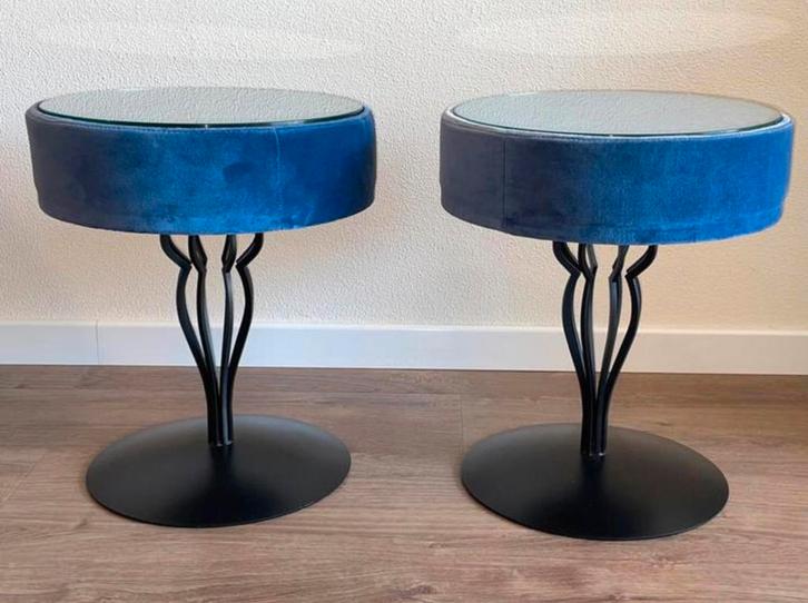 2 X Design Gelderland Vintage Bijzettafeltje Nachtkastje Set, Huis en Inrichting, Tafels | Bijzettafels, Zo goed als nieuw, Rond