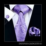Dennis Gadgets: 100 % zijden stropdas ( 3 delig !! ) DG0763, Ophalen of Verzenden, Nieuw, Paars, Met patroon