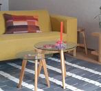 Glazen tafeltje met eiken 3 poot, Huis en Inrichting, Tafels | Bijzettafels, Ophalen, Glas, Minder dan 55 cm, Minder dan 45 cm