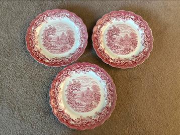 3 Ontbijtborden 21 cm Ridgway Old England roze wit beschikbaar voor biedingen