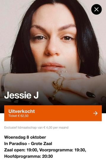 2 Tickets Jessie J Paradiso 8 oktober beschikbaar voor biedingen