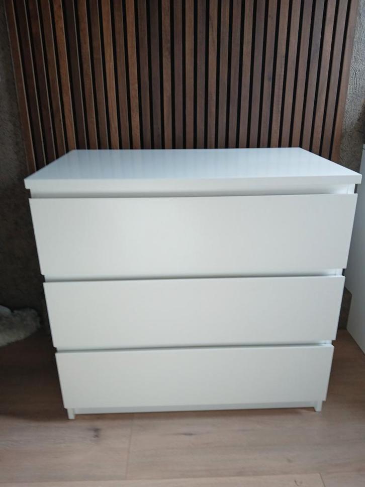 Mooie malm ikea 3 ladenkast wit, Huis en Inrichting, Kasten | Ladekasten, Zo goed als nieuw, Minder dan 100 cm, 50 tot 100 cm