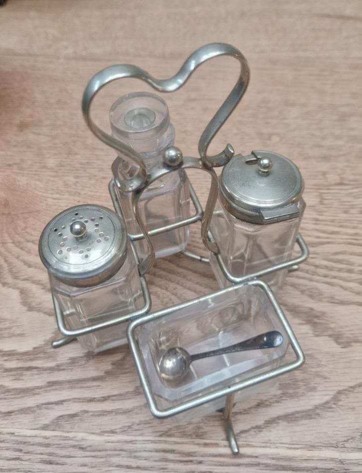 menageset/ tafelstel/ peper en zout stel verzilverd/ kristal, Antiek en Kunst, Antiek | Glas en Kristal, Ophalen of Verzenden