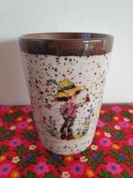 Vintage beker mok bloempotje aardewerk Holly Hobbie stijl, Overige typen, Ophalen of Verzenden, Zo goed als nieuw, Overige stijlen