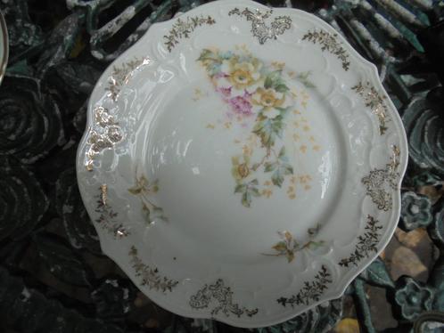 6 gebaksbordjes C T bloemboeket / roze roosjes goud, Antiek en Kunst, Antiek | Servies los, Ophalen of Verzenden