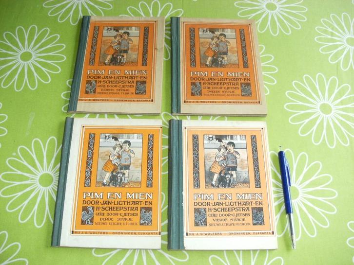 Pim en Mien Jan Ligthart/H.Scheepstra C.Jetses deel 1-2-3-4, Boeken, Overige Boeken, Gelezen, Ophalen of Verzenden