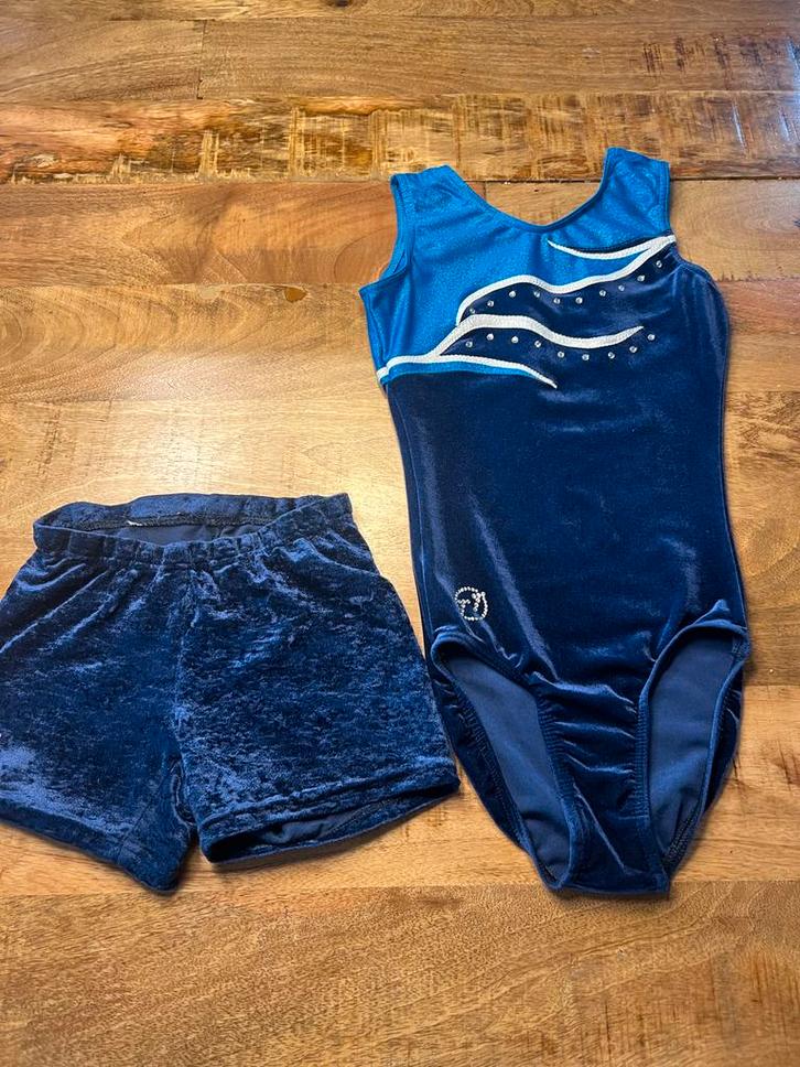 Turnpakje tt gymnastics met broekje - Blauw, Sport en Fitness, Turnen, Zo goed als nieuw, Turnpak(je), Kindermaat 122 t/m 140