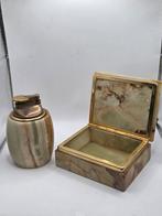 Prachtige Vintage Onyx set Aansteker sigaretten doos, Ophalen of Verzenden