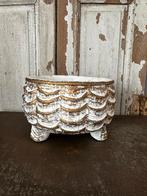 Vintage/retro bloempot op pootjes in wit en goud, Ophalen of Verzenden