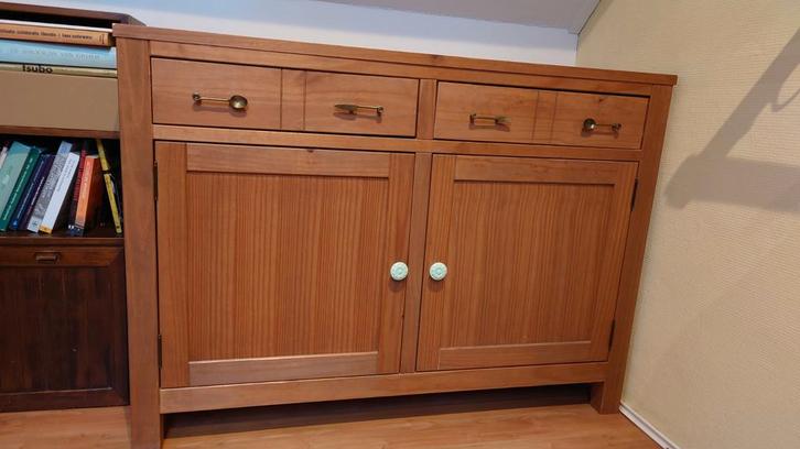 Houten Dressoir met lades en deuren, Huis en Inrichting, Kasten | Buffetkasten, Gebruikt, Minder dan 100 cm, 100 tot 150 cm, 25 tot 50 cm