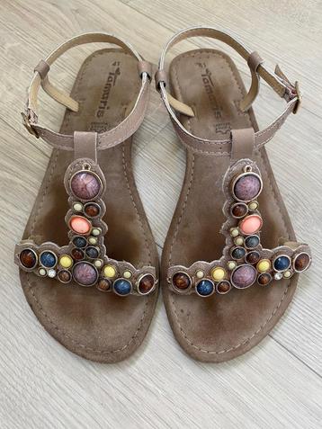Nette TAMARIS sandalen beige leer met sierstenen mt. 41 Boho beschikbaar voor biedingen