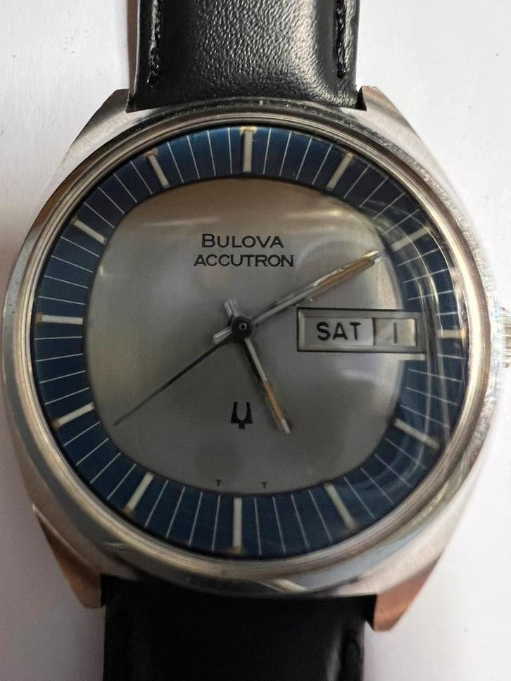 Bulova stemvork 1973, Sieraden, Tassen en Uiterlijk, Horloges | Heren, Gebruikt, Polshorloge, Overige merken, Staal, Leer, Ophalen of Verzenden