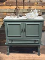 Brocante - Vintage Kastje met Lade en Deuren - Groen, Ophalen, Grenenhout, 50 tot 100 cm, Zo goed als nieuw