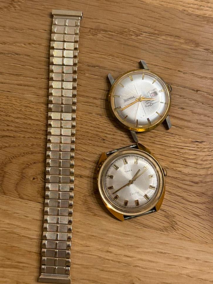 Vintage Horloges: Scandia & Timex + Band, Sieraden, Tassen en Uiterlijk, Horloges | Antiek, Polshorloge, Overige merken, Overige materialen