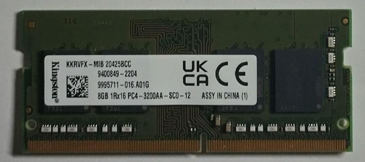 DDR4 8GB PC4-25600 3200MHz Kingston Sodimm 2204, Computers en Software, RAM geheugen, Gebruikt, Laptop, 8 GB, DDR4, Verzenden