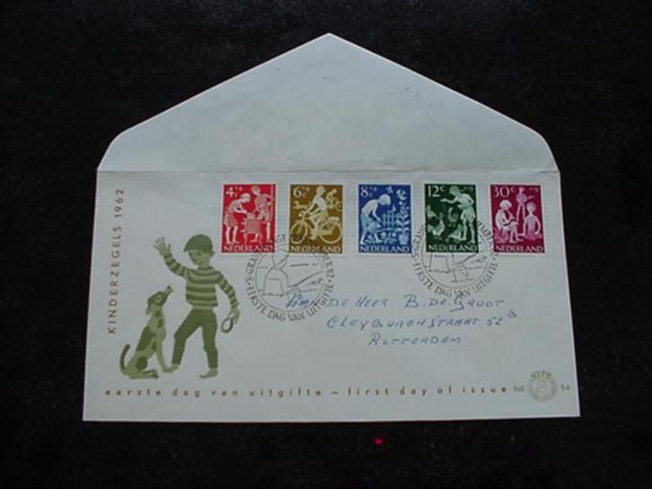 FDC E 54, Kinderzegels 1962, beschreven met open klep., Postzegels en Munten, Postzegels | Eerstedagenveloppen, Beschreven, Nederland