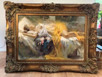 Prachtig olieverf schilderij met imposante lijst beschikbaar voor biedingen