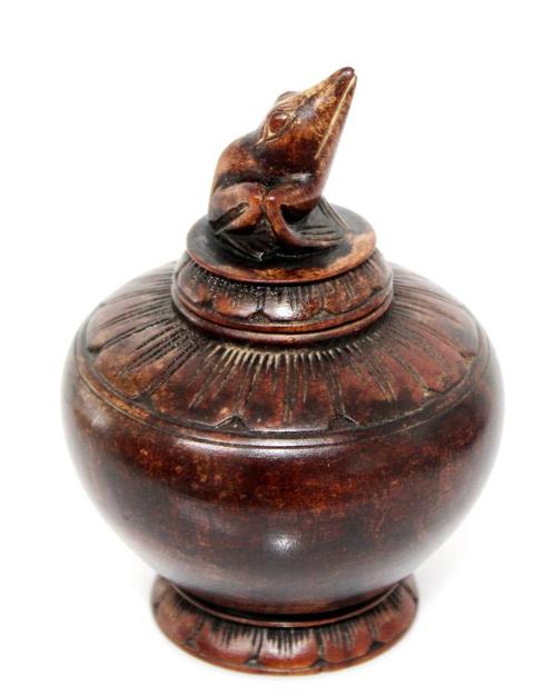 Prachtige Houten Deksel Doos met Kikker Tibet Nepal, Antiek en Kunst, Kunst | Niet-Westerse kunst, Verzenden