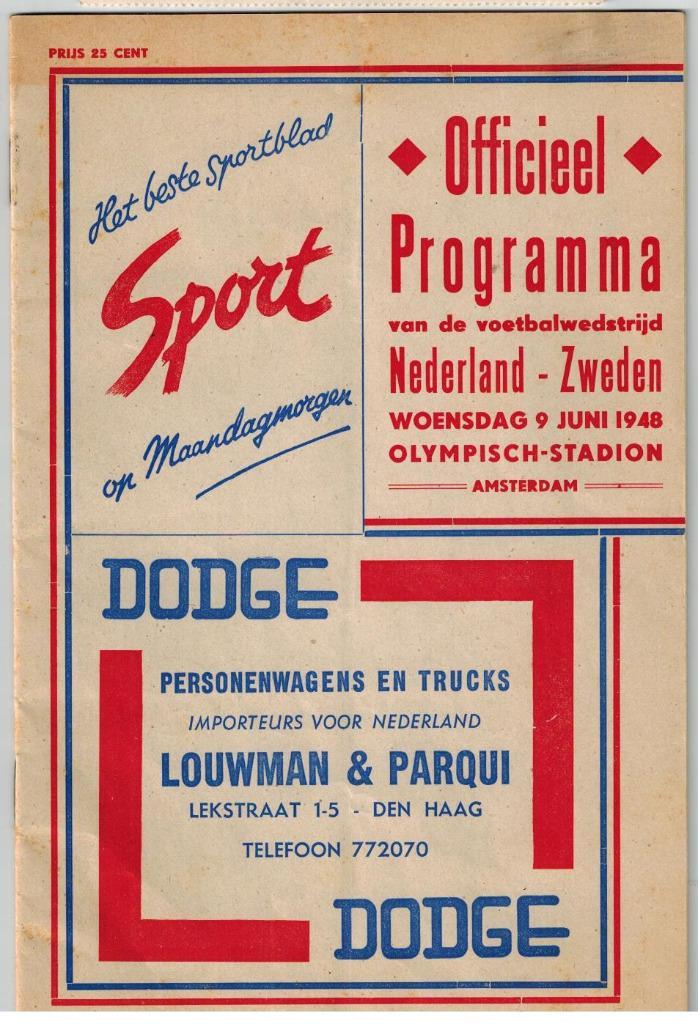 Programmaboekje + ticket Nederland - Zweden 9 juni 1948, Verzamelen, Sportartikelen en Voetbal, Gebruikt, Overige typen, Overige binnenlandse clubs