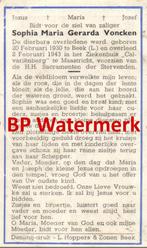 Voncken Sophia 1930 Beek 1943 Maastricht - 21578, Verzamelen, Bidprentjes en Rouwkaarten, Bidprentje, Ophalen of Verzenden