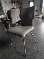 6 Grijs leren eetkamerstoelen, Ophalen, Gebruikt, Leer, Vier