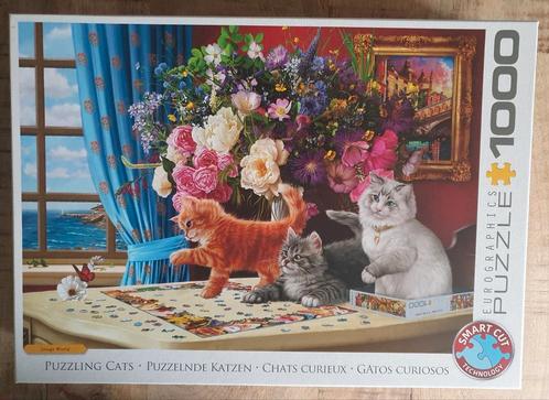 Eurographics puzzel, puzzelende katten, bloemen. 1000 stuks, Hobby en Vrije tijd, Denksport en Puzzels, Zo goed als nieuw, Legpuzzel