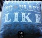 Kussen met tekst Ibiza blauw 40x40cm, Ophalen of Verzenden, Zo goed als nieuw, Blauw, Vierkant