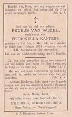 Wezel Petrus 1842 Riel 1924 Gilze, Ophalen of Verzenden, Bidprentje
