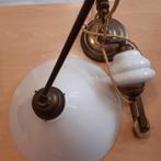 Vintage melkglas hanglamp met katrol., Huis en Inrichting, Overige materialen, Zo goed als nieuw, Antiek, Ophalen