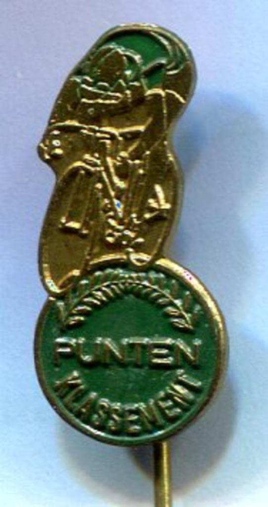 Punten klassement groen op koper wielrenner speldje( Z_201a), Verzamelen, Speldjes, Pins en Buttons, Zo goed als nieuw, Speldje of Pin