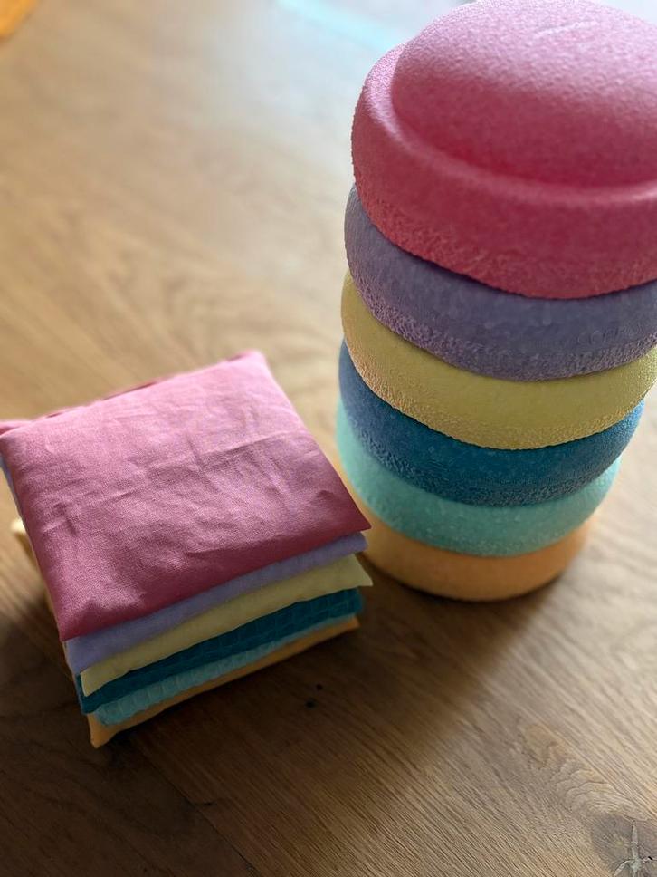 Pittenzakjes in kleuren stapelstenen pastel, Kinderen en Baby's, Speelgoed | Babyspeelgoed, Zo goed als nieuw, Overige typen, Ophalen of Verzenden