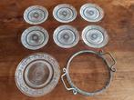 Mooi zes delig brocante glazen gebaksbordjes en grote scha, Huis en Inrichting, Keuken | Servies, Ophalen of Verzenden, Bord(en)
