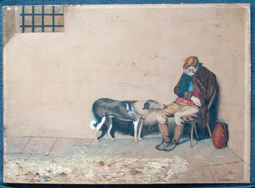 Aquarel Fidelity (interpretatie door amateurkunstenaar), Antiek en Kunst, Kunst | Schilderijen | Klassiek, Ophalen of Verzenden