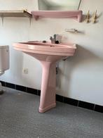 Retro wastafelset oud roze - Wastafel, spiegel, plank, zeeph, Ophalen, Gebruikt