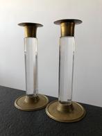 2 kandelaars, Art Deco, messing, lucite, vintage, brocante, Ophalen of Verzenden, Koper of Brons