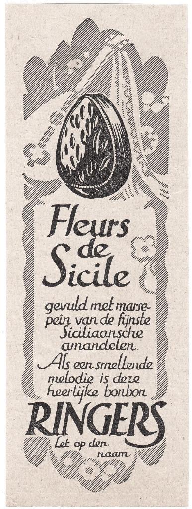 Reclame Advertentie 1928 Ringers Fleurs de Sicile  Chocolade, Verzamelen, Merken en Reclamevoorwerpen, Gebruikt, Overige typen