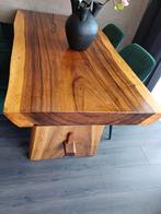 Eettafel en salontafel massief hout, Ophalen, 50 tot 100 cm, Zo goed als nieuw, Rechthoekig