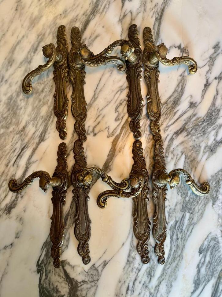 Antiek deurbeslag - 4 sets bronzen deurklinken, Antiek en Kunst, Antiek | Koper en Brons, Koper, Ophalen