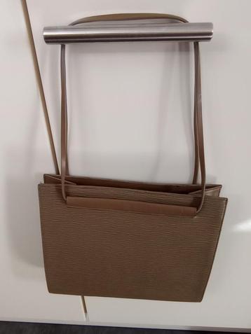 Vintage handtas beige/taupe met kleine ribbel uit jaren '60 beschikbaar voor biedingen