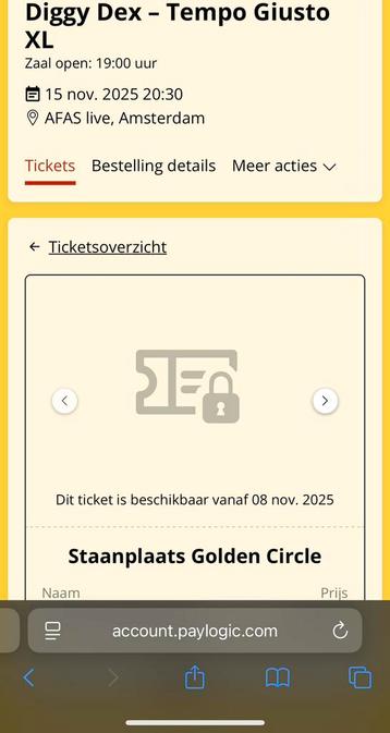 Diggy Dex – Tempo Giusto XL golden circle staanplaatsen twee beschikbaar voor biedingen