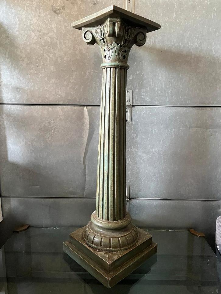 OPRUIMING 2 klassieke houten zuilen groen gemarmerd, Huis en Inrichting, Woonaccessoires | Zuilen en Pilaren, Gebruikt, Ophalen