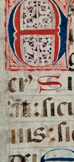 XL 15e eeuws handschrift op vellum met gekleurde initialen, Verzenden