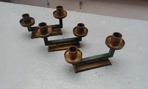 Art Deco Kaarsen Kandelaartjes - Set van 3, Antiek en Kunst, Antiek | Kandelaars, Koper of Brons, Ophalen of Verzenden