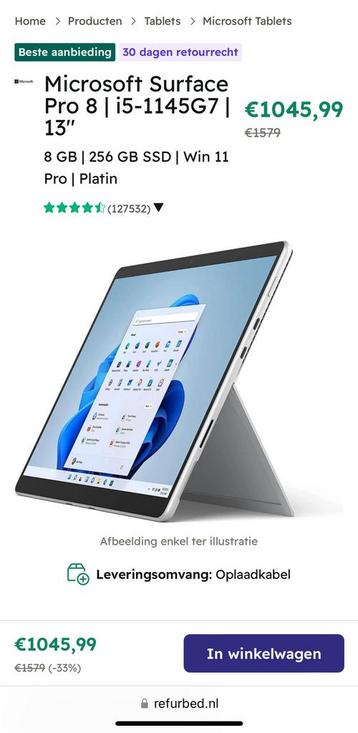 microsoft surface pro 8 11th gen intel core i5 256gb beschikbaar voor biedingen
