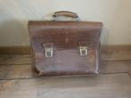 vintage Franse bruine lederen aktetas met messing sluitingen, Ophalen of Verzenden, Dames